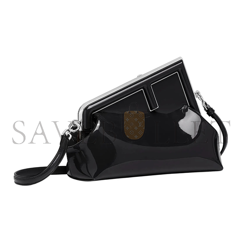 F**di first midi oversized f metal clip patent leather shoulder crossbody clutch 8bp137ansnf0gxn (30*20*14cm)